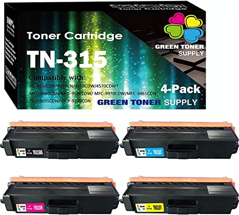 (4 Color Set, B C M Y) Compatible TN-315 TN315 Toner Cartridge TN310 Used for Brother HL-4150CDN HL-4570CDW HL-4570CDWT MFC-9460CDN MFC-9560CDW MFC-9970CDW Printer, by Green Toner Supply