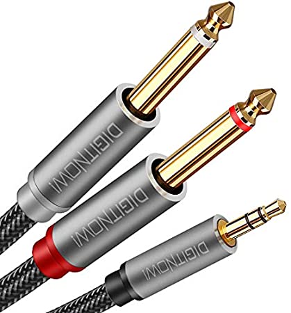 3.5mm 1/8" TRS to Dual 6.35mm 1/4" TS Mono Stereo Y-Cable Splitter Cord for Smartphone, Computer, CD Player, Speakers and Home Systems Amplifier, 6.6Ft