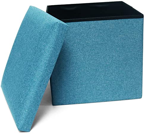 Storage Ottoman Cube Folding Ottomans Cube Seat, Foot Stools and Ottomans with Storage, Square Ottoman Footstool Padded with Memory Foam for Space Saving 15x15x15 inch, Turquoise