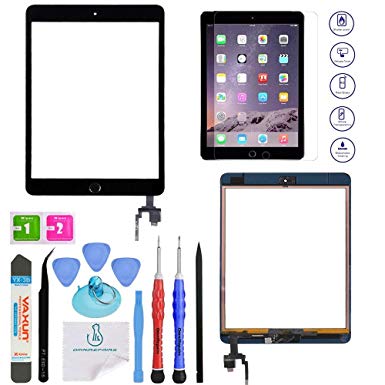 OmniRepairs Glass Touch Screen Digitizer Retina Display OEM Assembly with Home Button, IC Chip Compatible for iPad Mini 3 (A1599, A1600) with Adhesive Tape, Screen Protector and Repair Toolkit (Black)