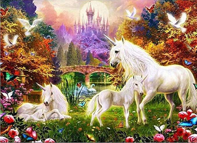 Paint by Numbers, Paint by Number DIY Oil Painting Canvas Set with Brush and Acrylic Paint, Paint by Numbers for Kids, Adults and Beginners, 16x20 inch[Unicorn Family-KP047]