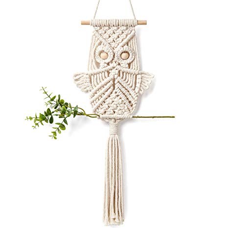 Mkono Owl Macrame Wall Hanging Art Decor Handmade Woven Tapestry Boho Ornament Wall Hanger - Office Living Room Bedroom Nursery Craft Decorations