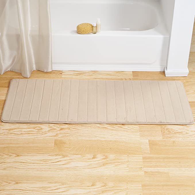 Lavish Home Memory Foam Striped Extra Long Bath Mat, 24 by 60", Ivory