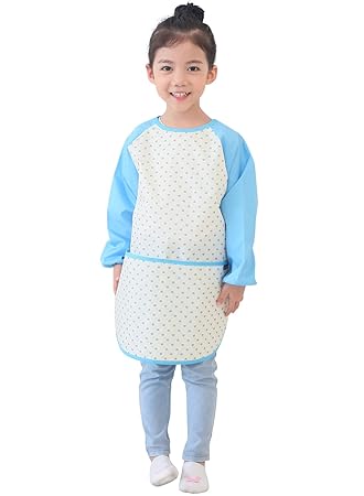 Plie Waterproof Kids Art Smocks 37 Colors (Age 1-10, S-XXL size), Blue Heart Dot (28-XXL)