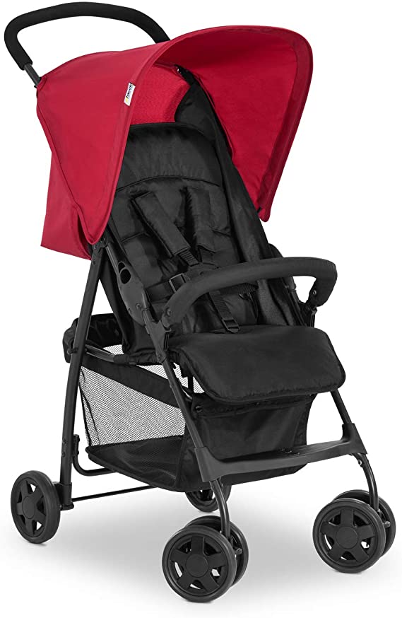 Hauck Lightweigt Pushchair Sport / Compact Folding / Fully Reclining / Lie-Flat Position From Birth / XL Shopping Basket / Sun Canopy / Up to 18 Kg / Black Red