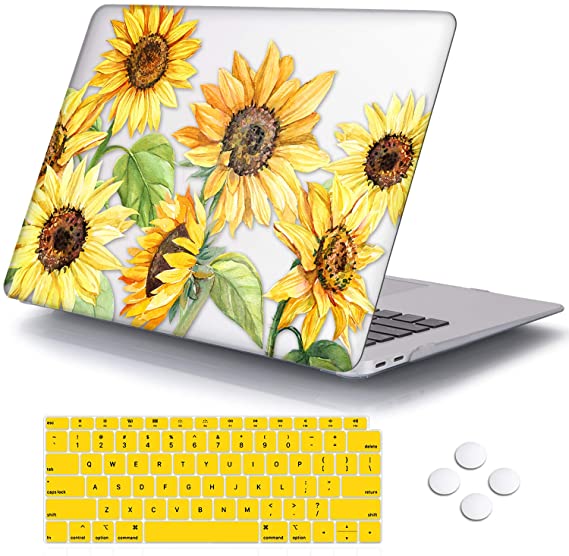 DQQH MacBook Air 13 inch case 2018 2019 Release Retina Display Touch ID, Hard case & Keyboard Cover,Only Compatible MacBook Air 13 inch 2018 2019 Model A1932-Sunflower