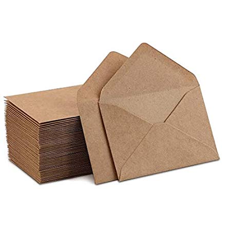 Kraft Mini Envelopes 100 Pack Brown Kraft envelopes for Gift Cards, Business Cards (4" x 2.75")