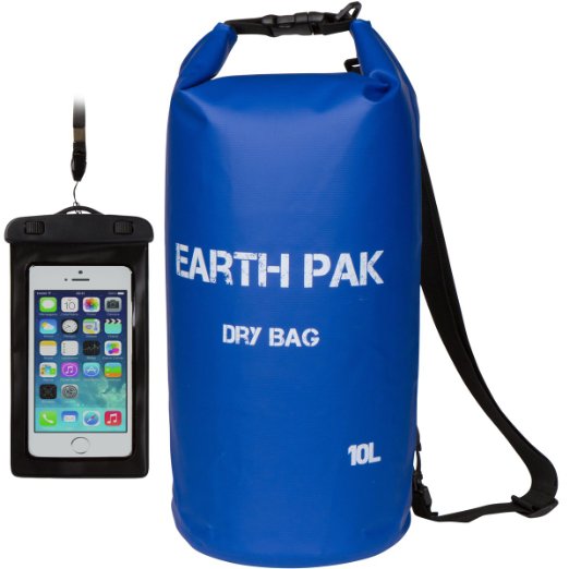 Earth Pak- Waterproof Dry Bag with Shoulder Strap - Roll Top Dry Compression Sack Keeps Gear Dry for Kayaking Beach Rafting Boating Hiking Camping with Free Bonus Waterproof Phone Case