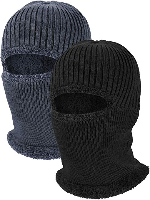 2 Pieces Winter Warm Knitted Balaclava Neck Warmer Hat Fleece Lined Ski Mask Windproof Face Mask for Outdoor Sports