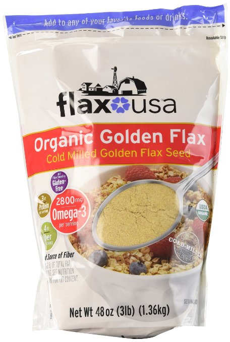 Flax USA 100 Natural Organic Flax Cold Milled Ground Golden Flax Seed 48-Ounce Pack