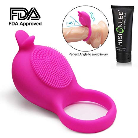 Dolphin Vibrating Penis Ring Rechargeable Silicone Cock Ring Stimulator for Male Longer Lasting Erections Sex Toys (Rose)