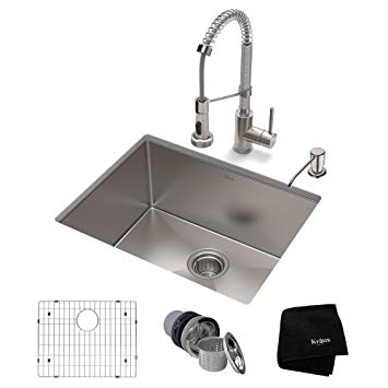 KRAUS KHU101-23-1610-53SSCH Set with Standart Pro Sink and Bolden Commercial Pull-Down Kitchen Faucet in Stainless Steel Chrome Combo, Stainless Steel/Chrome