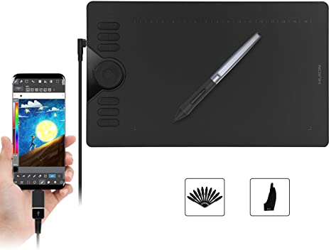 Huion HS610 Digital Graphics Drawing Tablet with Touch Ring and 28 Express Keys, Battery-Free Stylus, 8192 Pressure Sensitivity, Compatible with Mac, PC or Android Mobile
