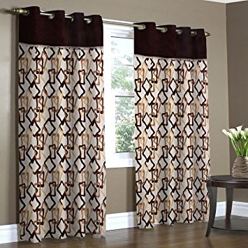 Home Candy Elegant Geometrical 4 Piece Polyester Door Curtain Set - 9ft, Brown