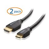 Cable Matters 2 Pack High Speed Mini-HDMI Type C to HDMI Type A Cable 3D and 4K Resolution Ready with Ethernet 3 Feet