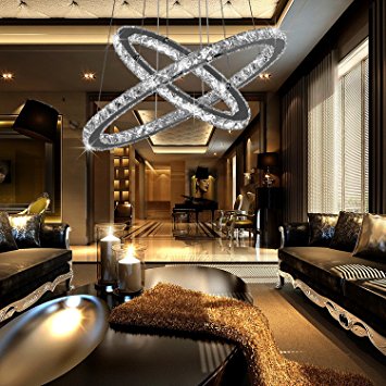 Crystal Chandelier,TOPMAX Design 60cm Cut Crystal LED Pendant With Oval Two Rings,Ceiling Light Fixture