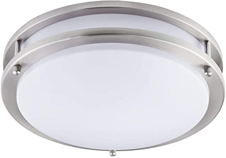 KINGBRITE LED Flush Mount Ceiling Light 12" 15W Dimmable Ceiling Lamp 1050lm 3000K Warm White, Brushed Nickel Lighting Fixture for Kitchen, Hallway, Stairwell, Bathroom Damp Location