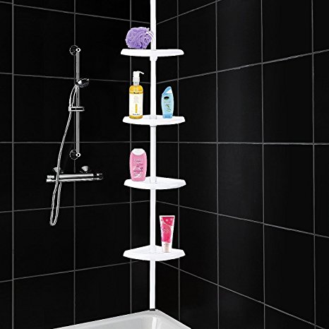 4 Tier Adjustable Shelf Bathroom Organiser Corner Shower Shelf Caddy Holder 70cm - 245cm