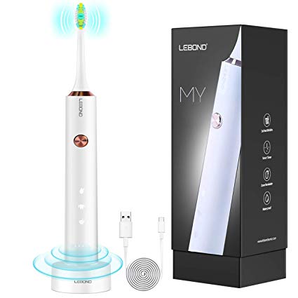 Electric Toothbrush Clean as Dentist Rechargeable Sonic Toothbrush with Smart Timer 3 Optional Modes 3D Cleaning Action IPX7 Fully Body Waterproof Travel Toothbrush for Gum Tongue by Lebond