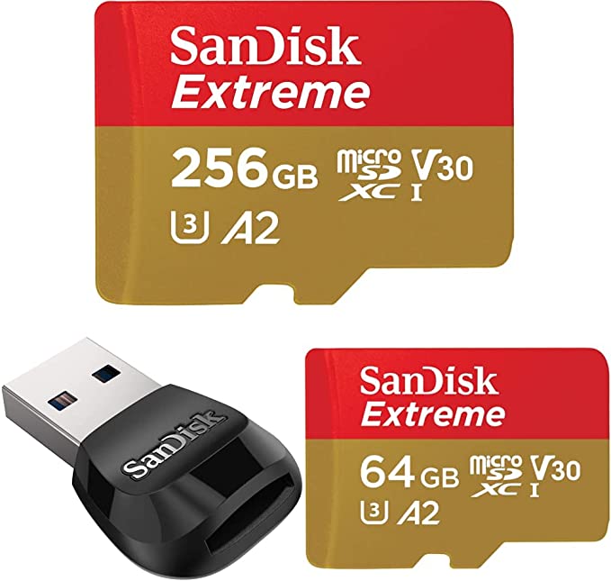 SanDisk 256GB Extreme microSDXC UHS-I Memory Card with Adapter & MobileMate USB 3.0 microSD Card Reader- SDDR-B531-GN6NN & 64GB Extreme microSDXC UHS-I Memory Card with Adapter