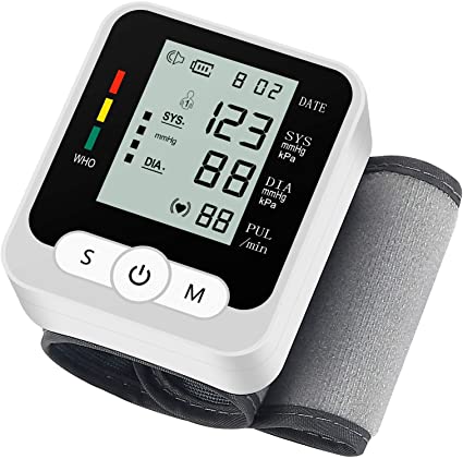 Blood Pressure Monitor, Fully Automatic Digital Wrist Blood Pressure Cuff Monitor, Large LCD Display & 2x99 Readings Memory, Intelligent Voice - Irregular Heartbeat & Hypertension Detector