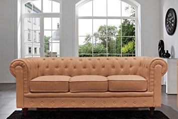 Classic Scroll Arm Chesterfield Sofa - Linen - Tufted