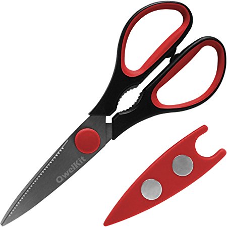 Razor Sharp Kitchen Shears – Durable Multi-Purpose Scissors - Large Soft Grip Handles - Easy Clean Wide-Opening Blades - Free Magnetic Sheath – Perfect for Both Kitchen & Home Use (Red)