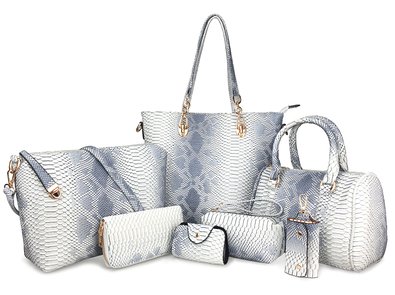 Hoxis Pack of 7 Bags Women Multi-purpose Classic Design Patent Purse Leather Leatherette Shoulder Handbag