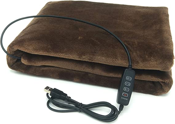 7Buy USB Electric Heated Blankets Shawl Throw, 5V/2A Safety Voltage Heated Seat Cushion for Winter Home Office and Car (3 Heating Levels, Brown)