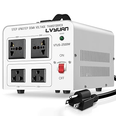 LVYUAN 2500 Watt Voltage Transformer Converter Step Up/Down Converter 110/120 Volt - 220/240 Volt with 2 US outlets, 2 Universal outlets and CE Certified,Circuit Break Protection