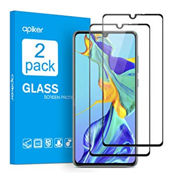 Apiker [2 Pack] Screen Protector Compatible for Huawei P30 6.1 Inch, Full Coverage Tempered Glass with 9H Hardness, Anti-scratch, Anti-oil, Anti-bubbles, 2.5D Round Edge, Easy Installation