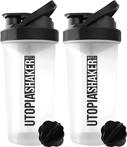 Utopia Home 2-Pack 28-Ounce Fitness Sports Classic Protein Mixer Shaker Bottle- Leakproof (Clear/Black)
