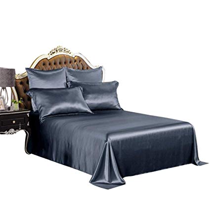 THXSILK Silk Sheet Set 4 Pcs, 19 Momme Silk Bed Sheets, Luxury Bedding Sets -Ultra Soft, Durable-100% Top Grade Mulberry Silk - Cal King Size, Dark Grey
