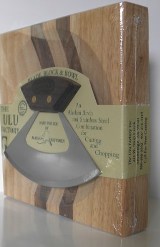 7.25" Block w/ Deep Dish Chopping Bowl and Umialik Ulu Knife with "Alaska Cutlery" Walnut Handle