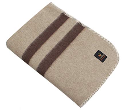 Putuco Thick Alpaca Wool Blanket (Queen, Beige - Brown Stripes)