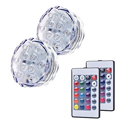 Submersible LED Lights, RGB MultiColor Waterproof LED Accent Night Lights with 10 LED, IR Remote Control, Battery Powered for Aquarium (2)