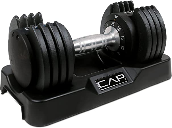 Cap Single 25 lb ADJUSTABELL Adjustable Dumbbell with Contoured Full Rotation Handle, Black, 5-25LB Adjustable Dumbbell