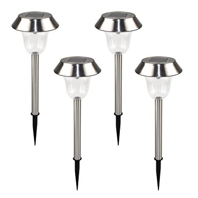 Solar-Powered LED Garden Lights Makes Pathways & Flower Beds Look Great; D-Runze 4PCS Stainless Steel Path Lamp, Easy NO-WIRE Installation;Any-Weather/Water-Resistant