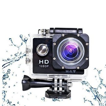 MAOZUA 1080P WiFi Action Camera 12MP 170 Degree Helmet Sports Camera Waterproof With 2 Batteries and 1 Battery Charger Support Audio HDMI USB Black