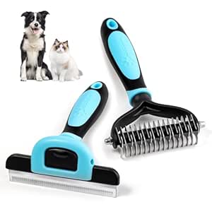 MIU COLOR Dog Brush Kit 2PCS, Deshedding Dog Brush & 2 Sided Undercoat Rake for Dogs & Cats, Long Medium Hair Deshedding Tool, Effective Dog Brush Set Removing Knots, Mats, Tangles, Extra Wide