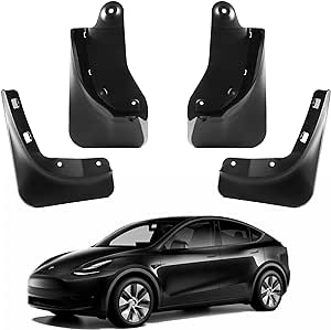 2024 Upgrade Silicone Tesla Accessories Model Y Mud Flaps [OEM-Designed] [No Drilling Required] [Include Install Tools] All-Weather Mud Splash Guards for Tesla Model Y 2023-2019,Black (Set of 4)