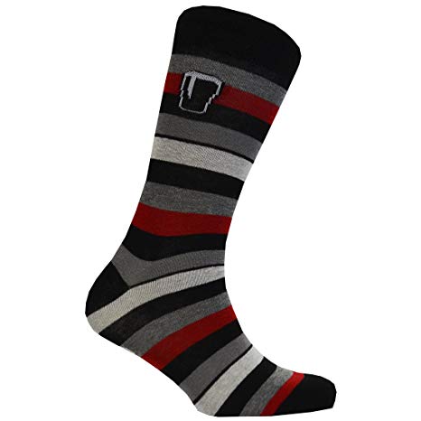 Guinness Socks With Black, Burgundy And Grey Stripes With Pint Design