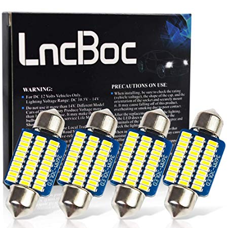 LncBoc 36mm 1.42'' Festoon LED C5W Bulbs 30-SMD 3014 LED White Replacement Bulb for Car Interior Dome Light License Plate Trunk Light DC 12V one Year Warranty Pack of 4