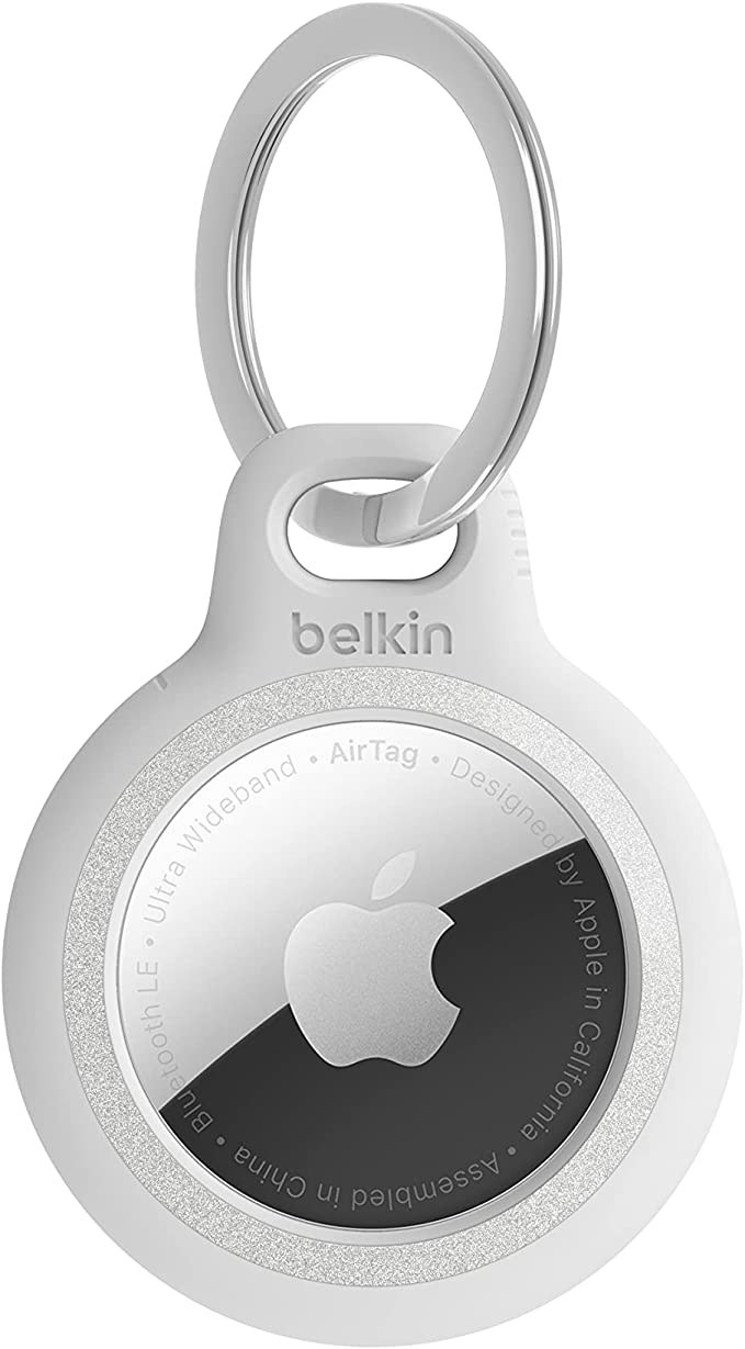 Belkin AirTag Reflective Case with Key Ring, Secure Holder Protective Cover for Air Tag with Scratch Resistance Accessory - White