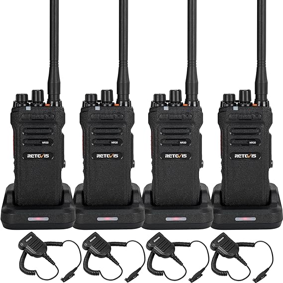 Retevis NR30 Two Way Radio,IP67 Waterproof Walkie Talkies Long Range,2800mAh,Group Call,Noise Cancelling,High Power Long Distance Heavy Duty 2 Way Radios with Microphone Set for Security(4 Pack)