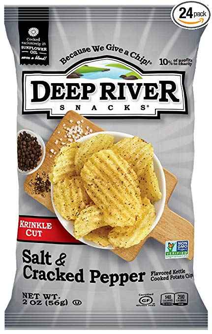 Deep River Snacks Salt & Cracked Pepper Kettle Cooked Potato Chips, Non GMO, 2 Ounce (Pack of 24)