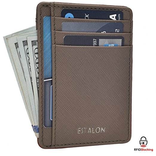 Front Pocket Slim Wallets for Men with RFID - Genuine Leather Handmade Minimalist Credit Card Holder with Gift Box Womens and Mens Secure Wallet Travel Accessories By Estalon