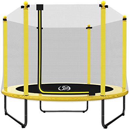 LANGXUN 5Feet Outdoor & Indoor Trampoline with Enclosure net and Safety Jumping Mat Cover | Birthday Gifts for Kids, for Boy and Girl (Yellow, 2019 Upgrade)