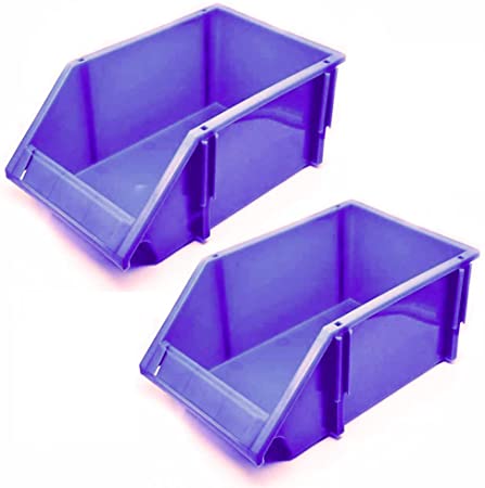 Kiseki Tool Classify Combination Storage Bin Box Basket Shelf Part for Garage Warehouse Hardware Screw Organizers Stacking Containers (7.8x5.3x4.3inch), Blue, (2Pcs/Pack)