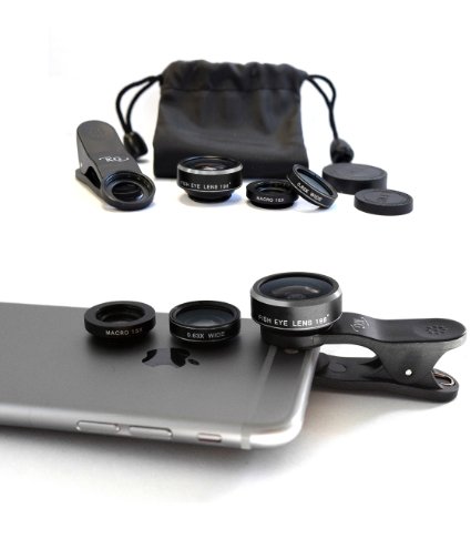KG Phone Camera Lens Kit-3 in 1-198° Fisheye Lens   0.63x Wide Angle Lens   15x Macro Lens Smartphones and Tablets Lens Kit for iPhone 6/6s/5, iPad, Samsung Galaxy S6/S5 Other Smartphones (Silver)